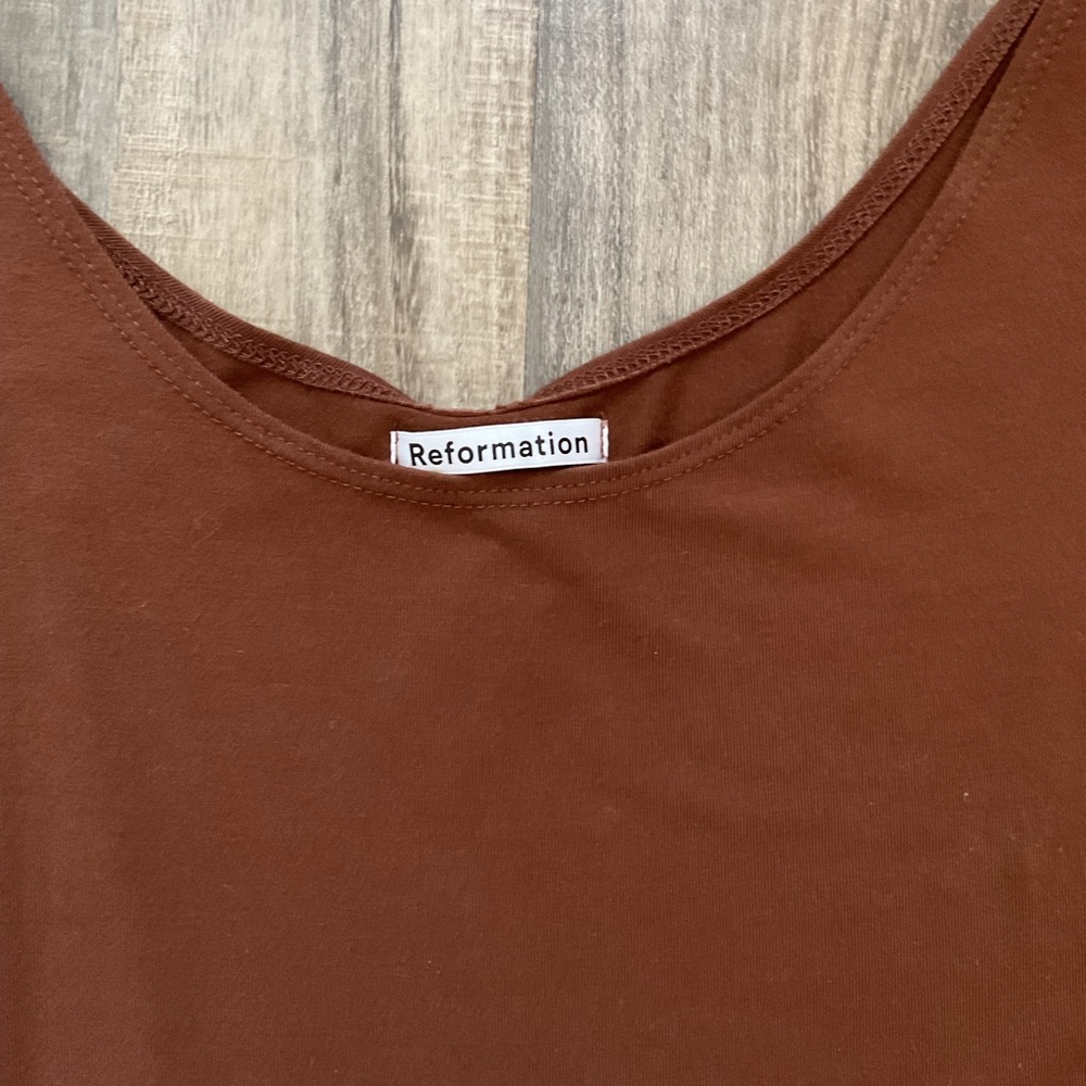 REFORMATION Brown Chestnut Kaila Wrap Skirt Tank Knit Bodycon Dress size XL - Picture 5 of 7